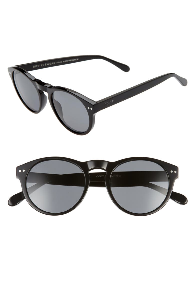 Cody 50mm Polarized Round Sunglasses, Main, color, BLACK/ GREY