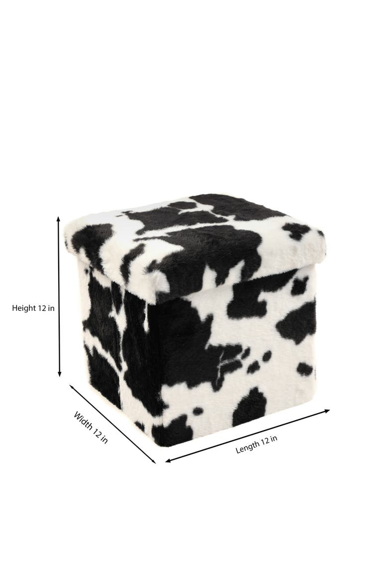Small Cube Faux Fur Hide Stash Pouf, Alternate, color, BLACK/ WHITE
