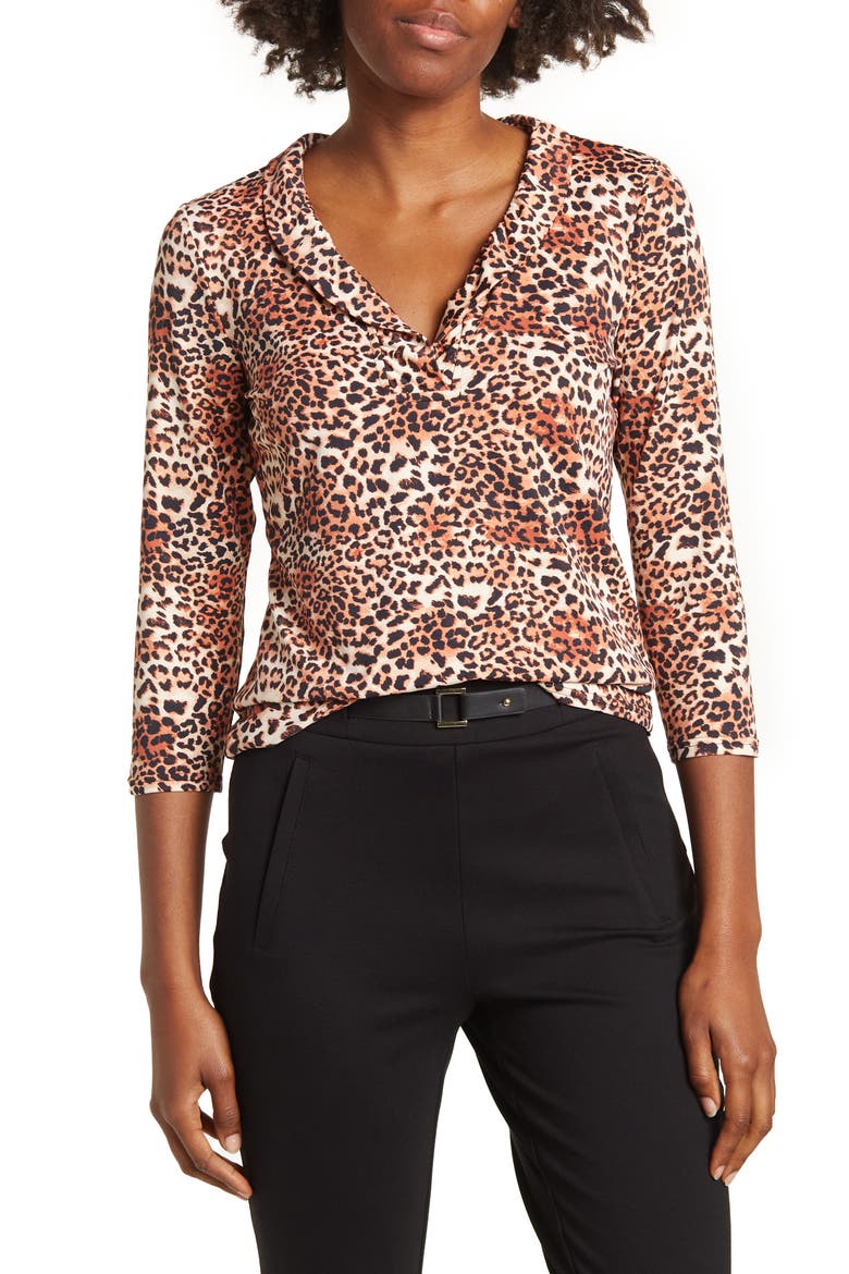 Three Quarter Shawl Collar Blouse, Main, color, CHEETAH