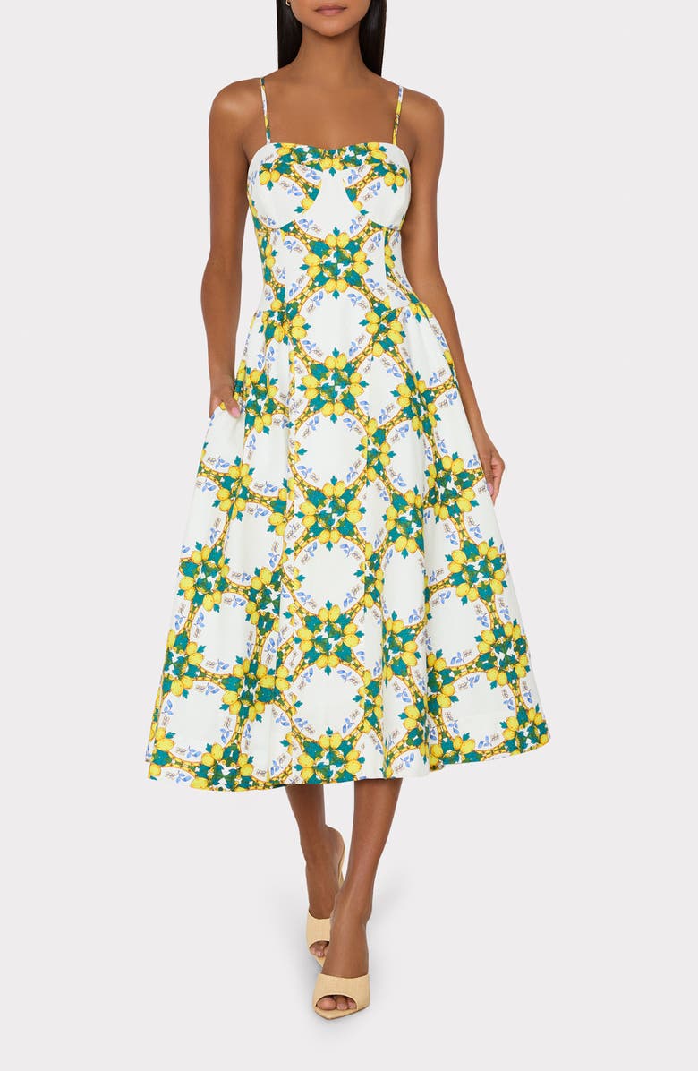 Milly Ivette Print Sleeveless Linen & Cotton Maxi Dress, Main, color, Yellow Multi