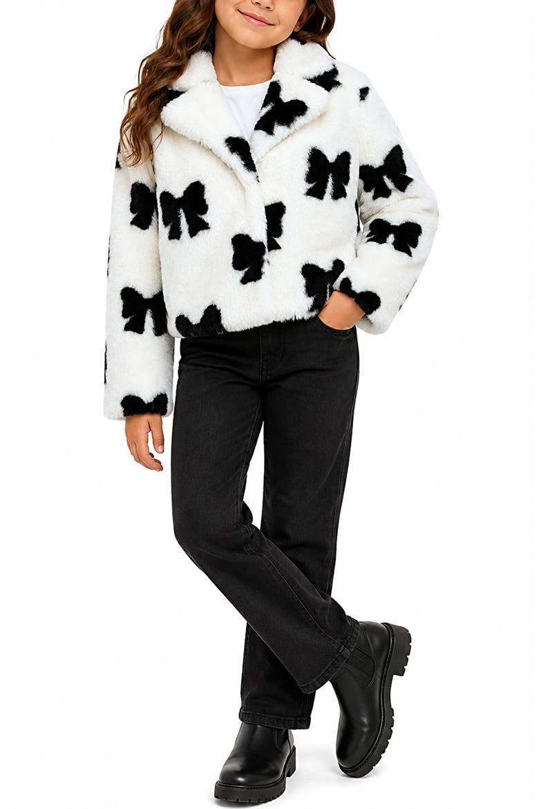 Kids' Bow Faux Fur Jacket, Alternate, color, IVORY/BLACK
