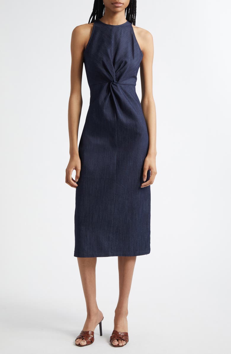 Cinq à Sept Clara Knot Front Sleeveless Denim Dress, Main, color, Indigo