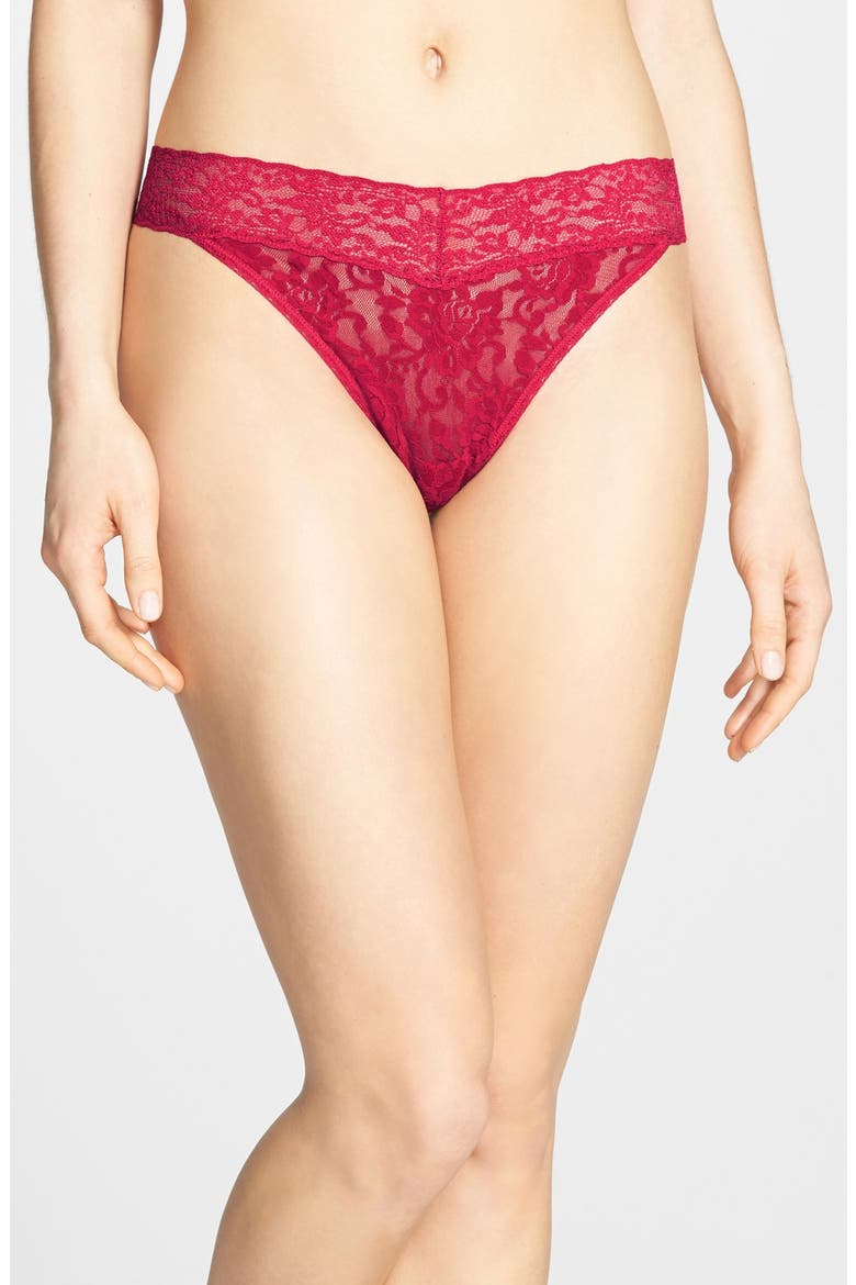 Original Rise Lace Thong, Alternate, color, RUBY