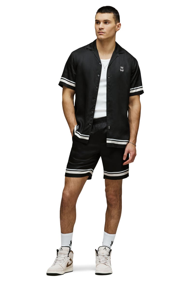 Psycho Bunny Aden Border Camp Shirt, Alternate, color, Black