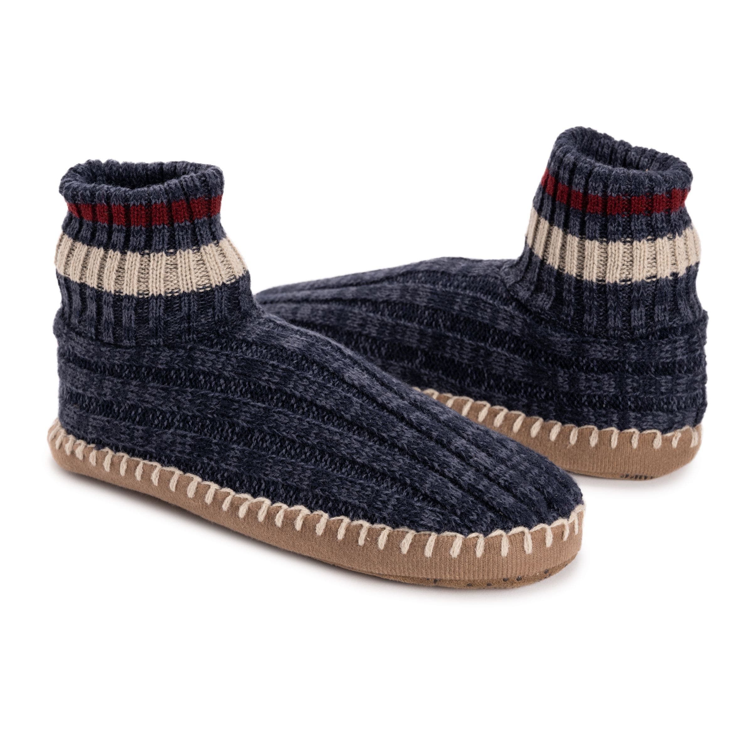 MUK LUKS Cuff Bootie Slipper, Alternate, color, Navy Marl