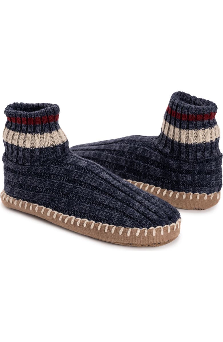 MUK LUKS Cuff Bootie Slipper, Alternate, color, Navy Marl
