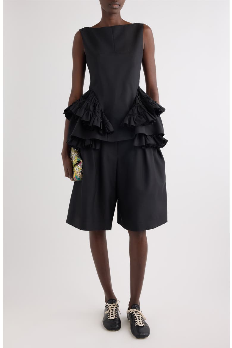 Casey Ruffle Wool & Silk Top, Alternate, color, BLACK