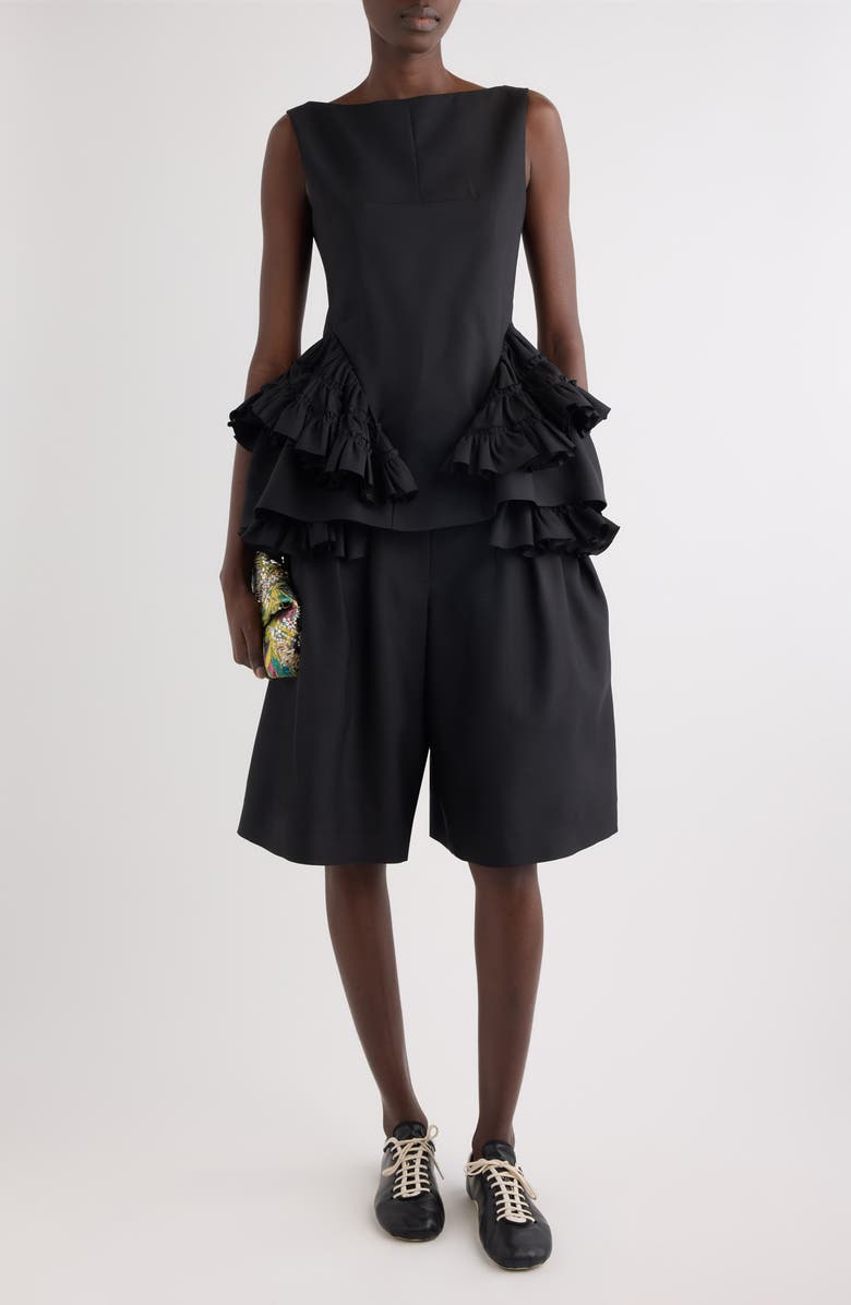 Dries Van Noten Casey Ruffle Wool & Silk Top, Alternate, color, Black