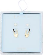 Leith 2-Pair Cubic Zirconia Stud & Heart Lock Earrings Set