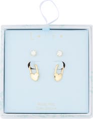 Leith 2-Pair Cubic Zirconia Stud & Heart Lock Earrings Set