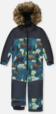 Deux par Deux Discover Bear Detachable Hood One Piece Snowsuit