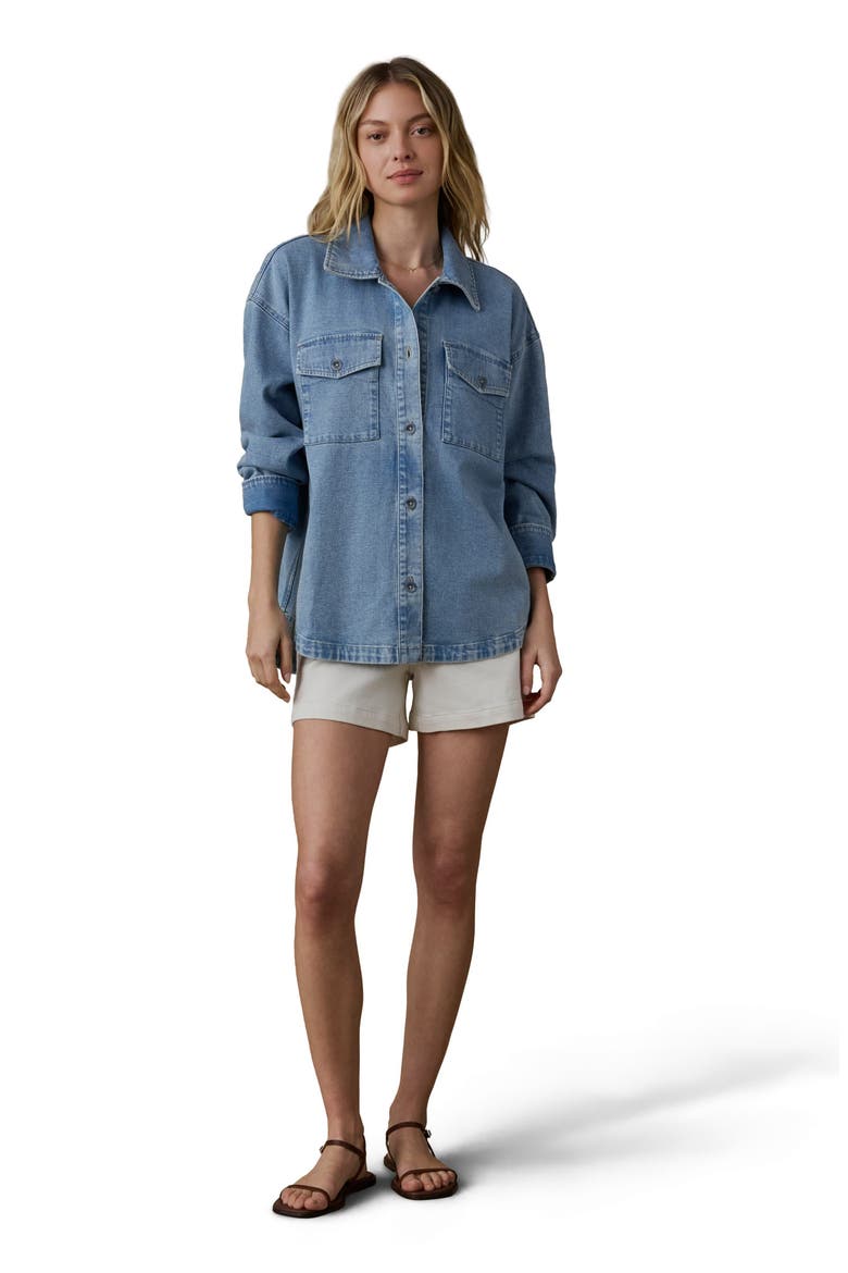 Cotton & Linen Blend Denim Button-Up Shirt, Alternate, color, SUMMER SEAS WASH