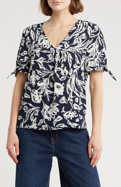 V-Neck Tie Short Sleeve Top