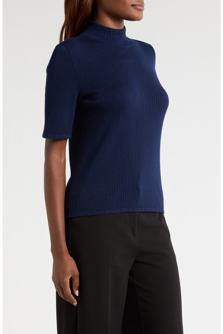 Short Sleeve Mock Neck Rib Sweater, Alternate, color, CLASSIC NAVY