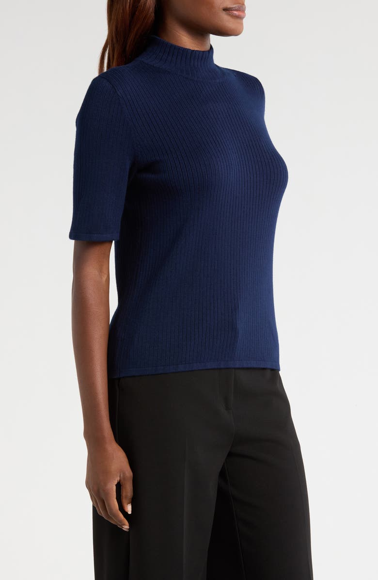 Halogen<sup>®</sup> Short Sleeve Mock Neck Rib Sweater, Alternate, color, Classic Navy