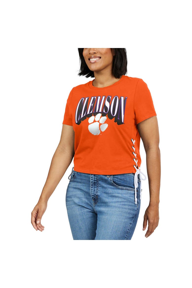 Women's WEAR by Erin Andrews Orange Clemson Tigers Side Lace-Up Modest Crop T-Shirt, Alternate, color, Orange