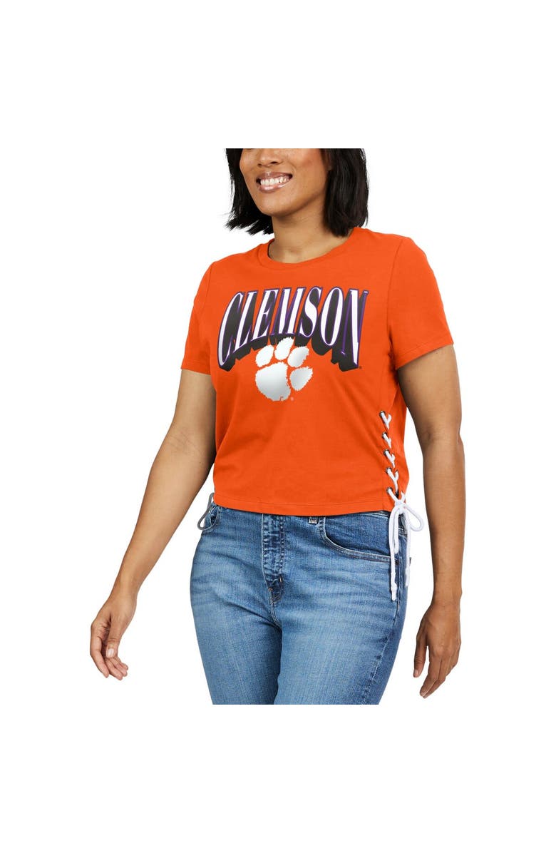 WEAR by Erin Andrews Women's WEAR by Erin Andrews Orange Clemson Tigers Side Lace-Up Modest Crop T-Shirt, Alternate, color, Orange