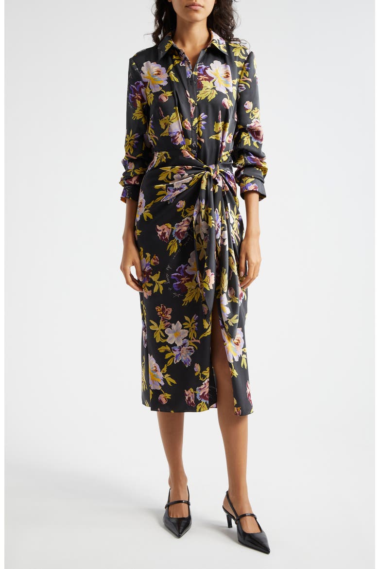 Brigitte Floral Midi Shirtdress, Main, color, BLACK MULTI