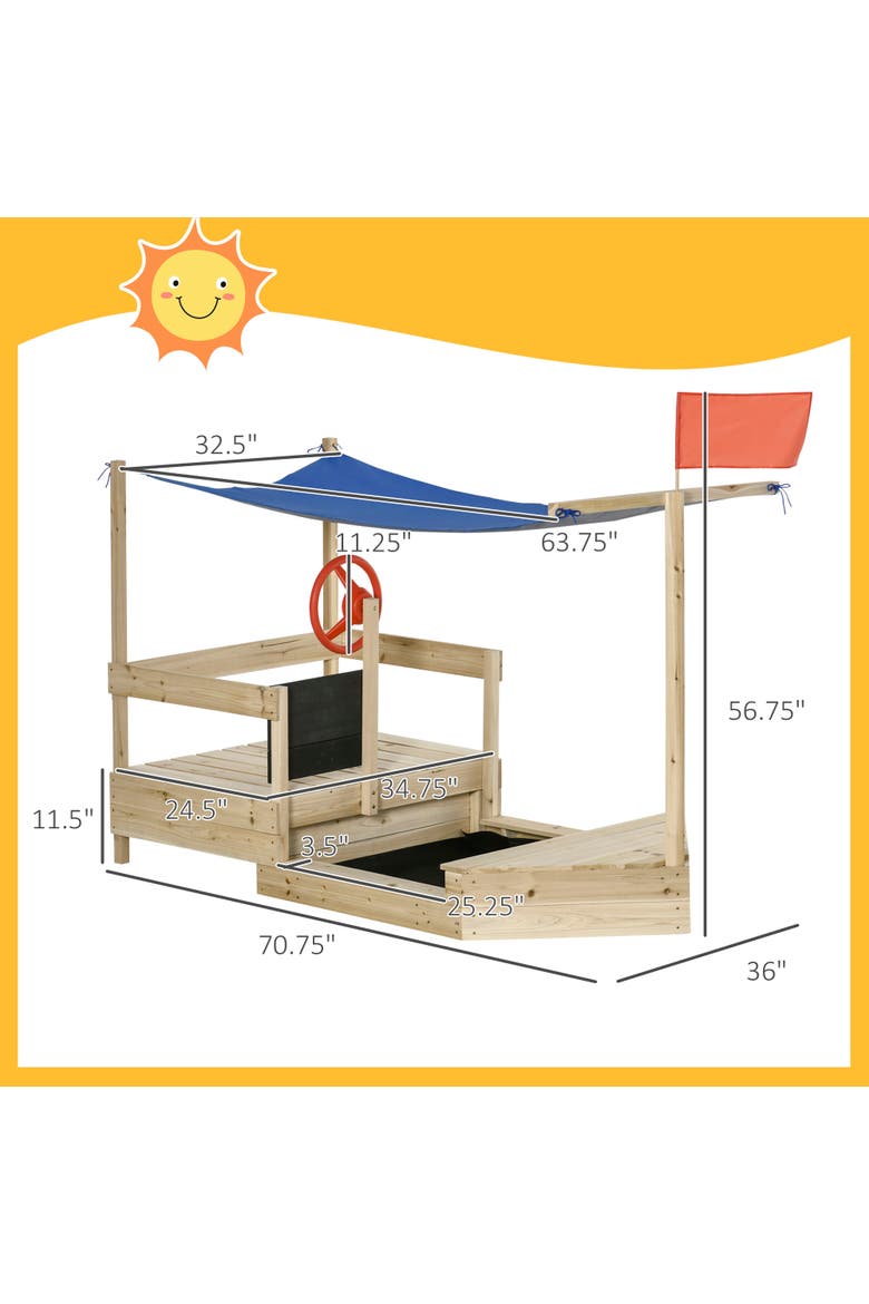 Kids Cookbook Layout Outsunny Kids Wooden Pirate Sand Boat with Canopy & Foldable Design ...
