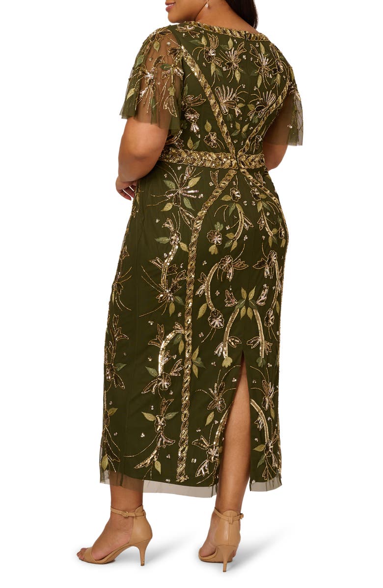 Adrianna Papell Embroidered & Bead Embelllished Evening Gown, Alternate, color, Olive