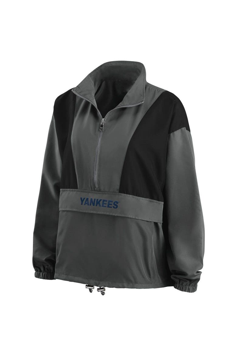 Women's WEAR by Erin Andrews Charcoal New York Yankees Packable Half-Zip Jacket, Alternate, color, Charcoal