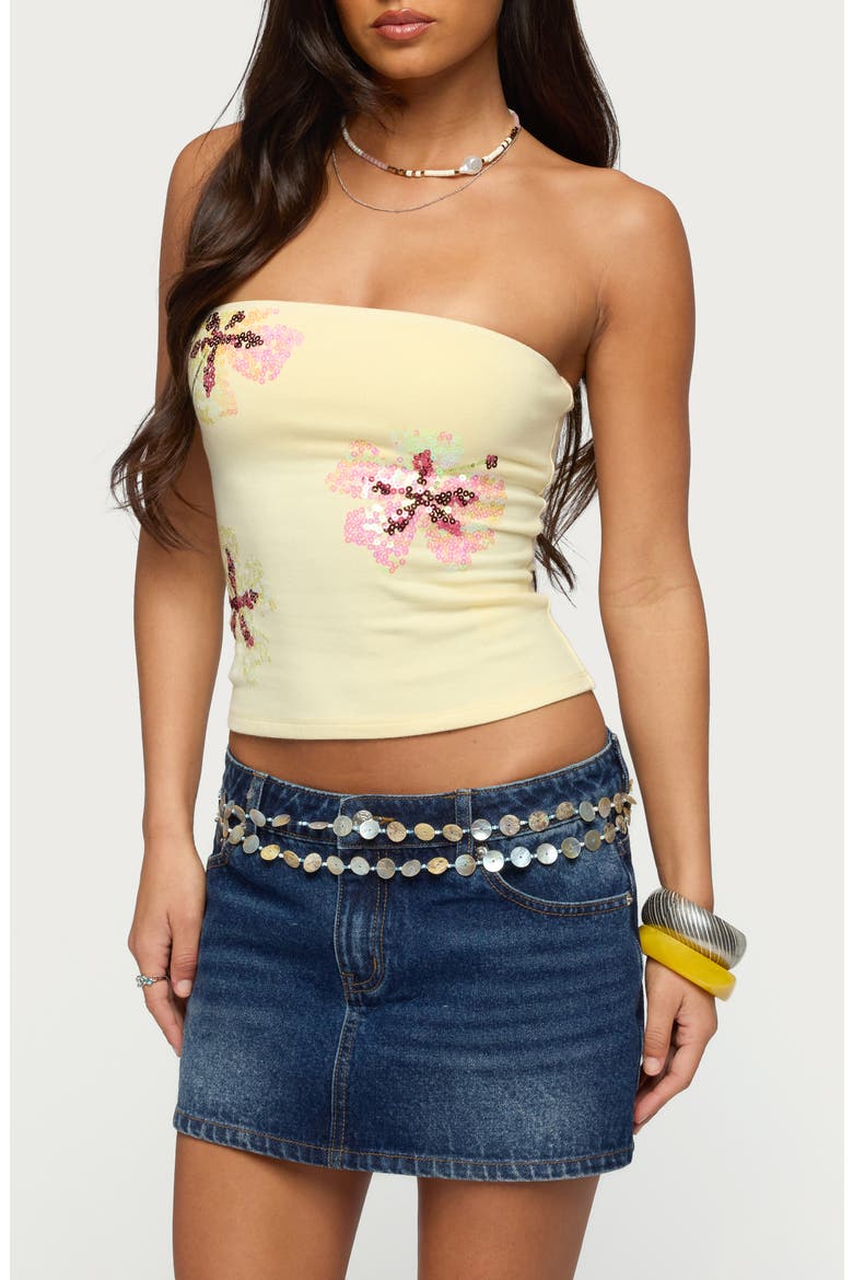 Braelyn Sequin Floral Tube Top, Main, color, LIGHT-YELLOW