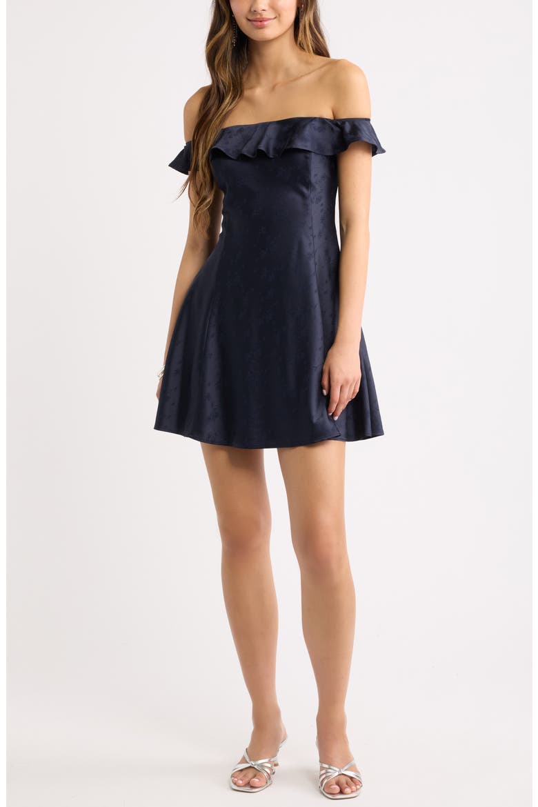 Off the Shoulder Satin Minidress, Alternate, color, NAVY NIGHT