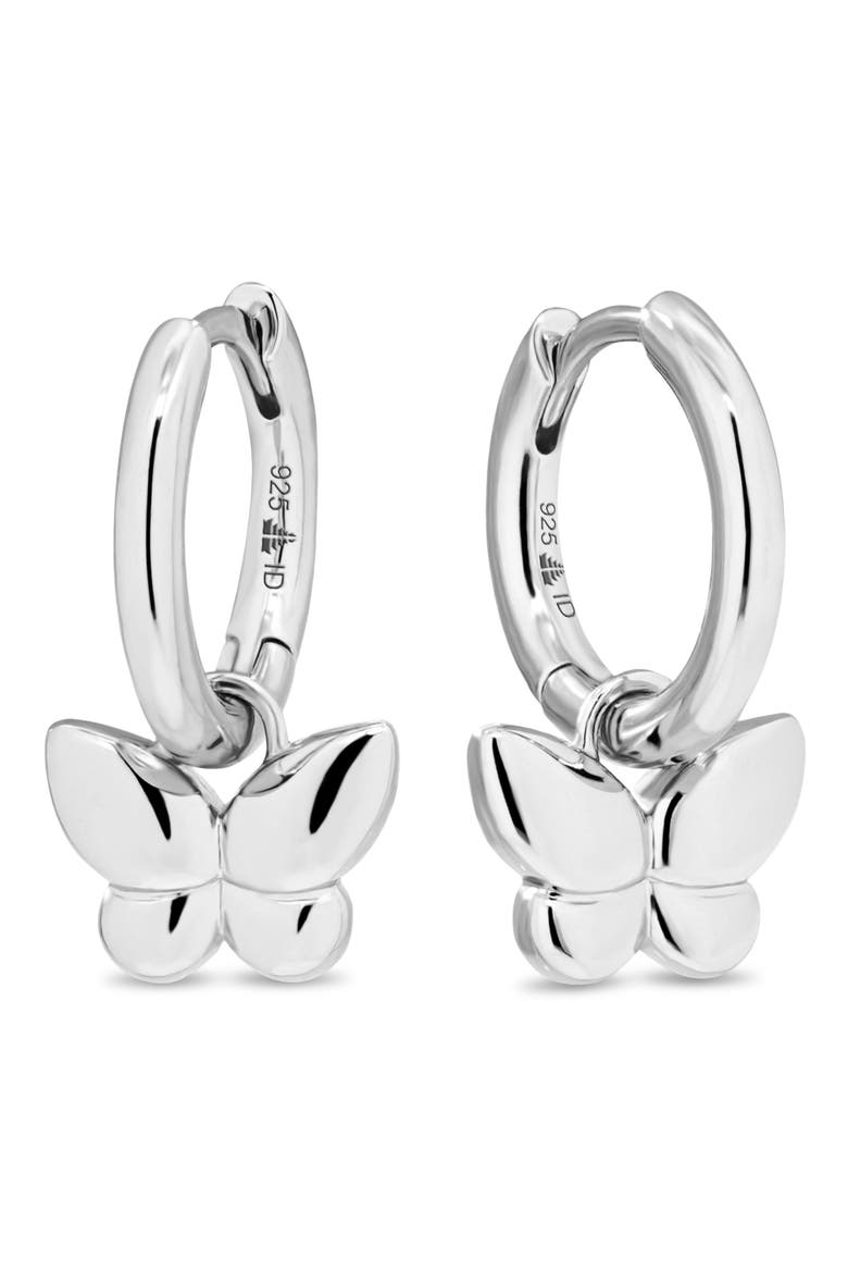 Butterfly Hoop Earrings in Rhodium Plated Sterling Silver, Main, color, SILVER