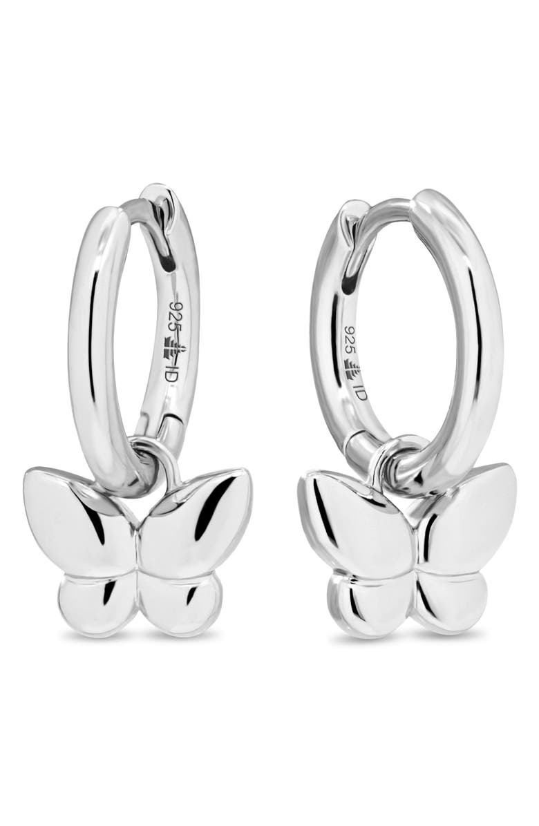 DEVATA Butterfly Hoop Earrings in Rhodium Plated Sterling Silver, Main, color, Silver