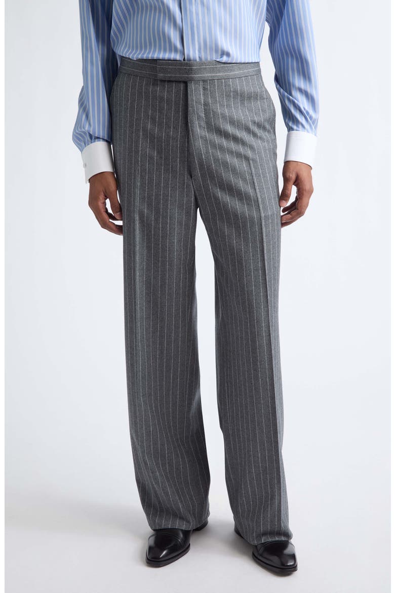 Pinstripe Twill Flannel Wide Leg Pants, Main, color, GREY