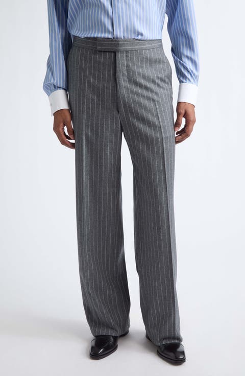 Pinstripe Twill Flannel Wide Leg Pants