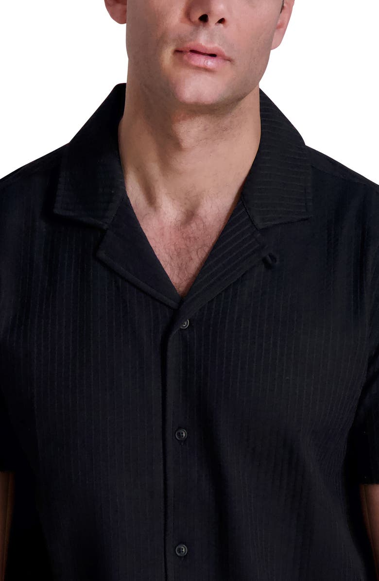 KARL LAGERFELD PARIS Stripe Cotton Knit Camp Shirt, Alternate, color, Black