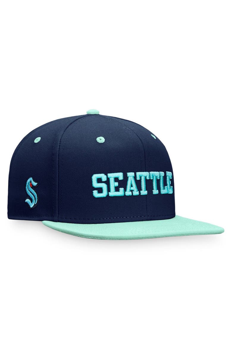 FANATICS Men's Fanatics Branded Deep Sea Blue/Light Blue Seattle Kraken Heritage City Two-Tone Snapback Hat, Main, color, Blue