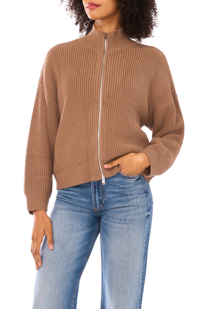 Ribbed Zip Cardigan, Main, color, RICH TAUPE