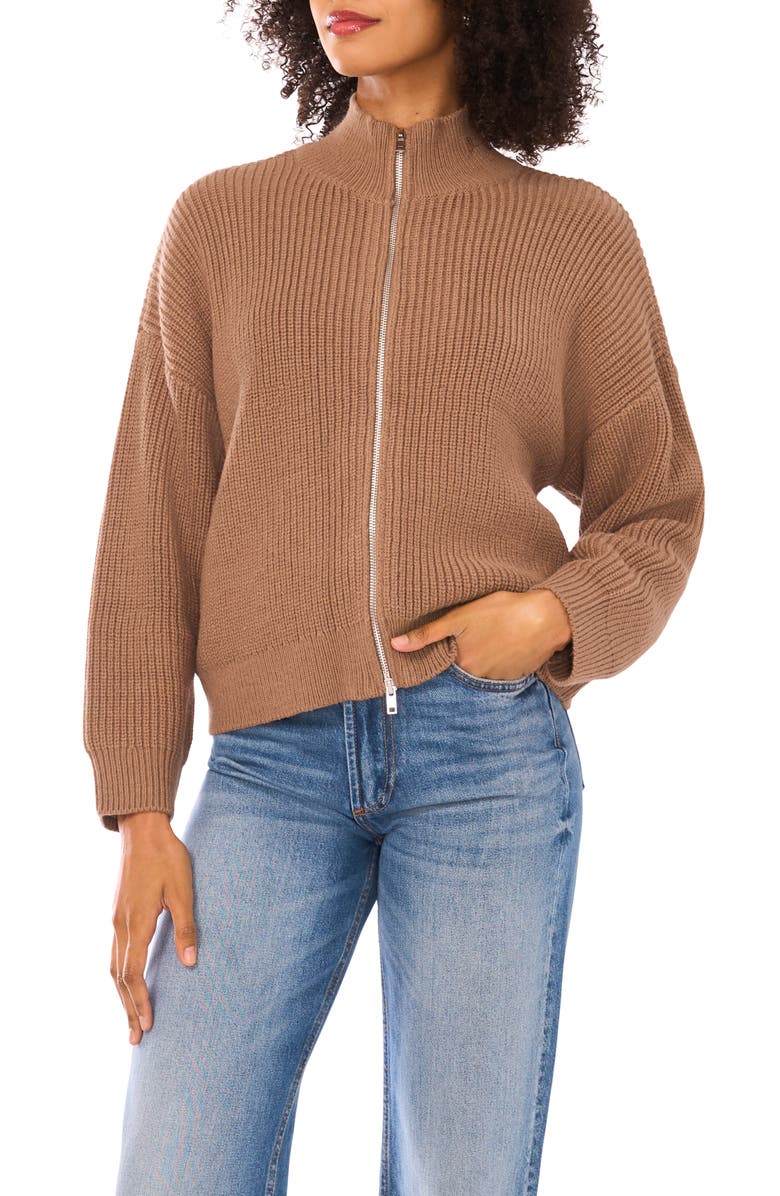 Parker Ribbed Zip Cardigan, Main, color, Rich Taupe