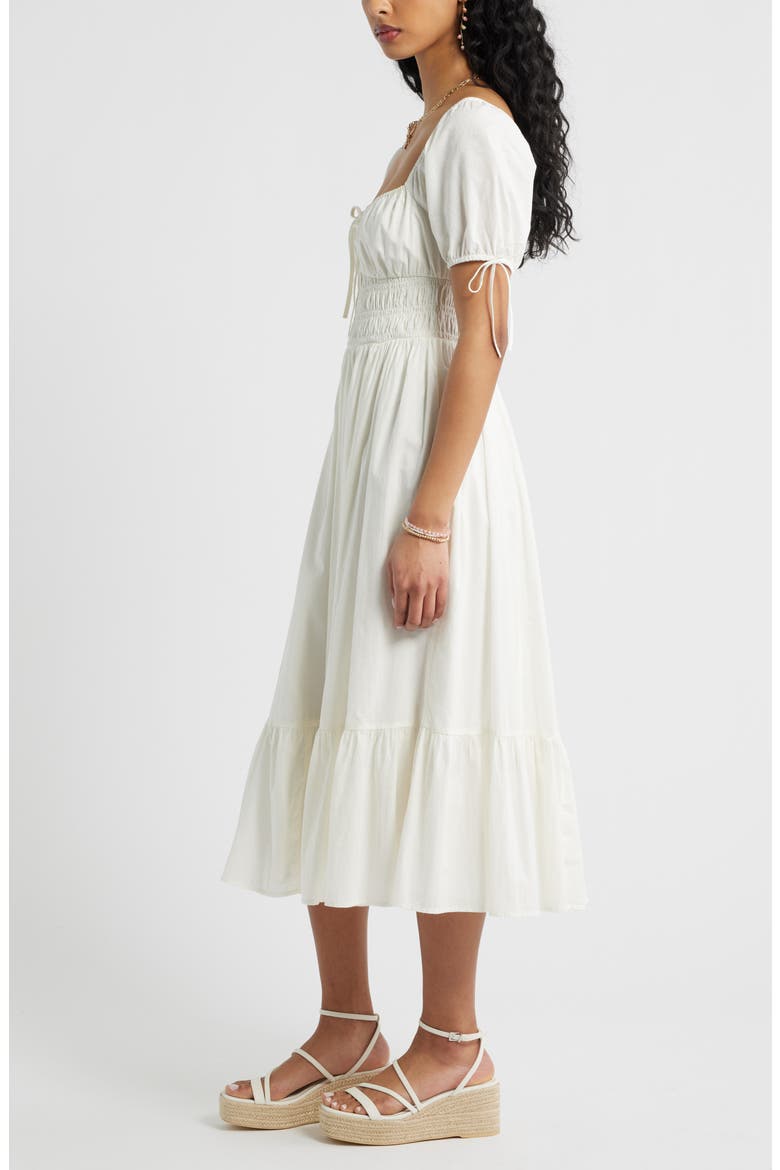Puff Sleeve Cotton Midi Dress, Alternate, color, IVORY
