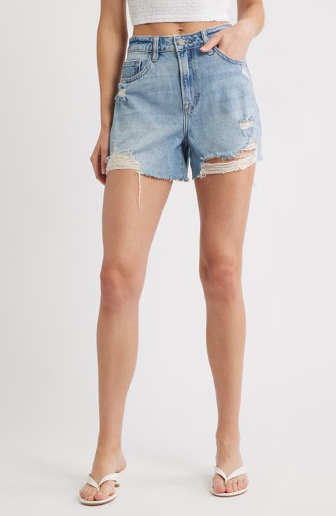 Ripped High Waist Denim Shorts
