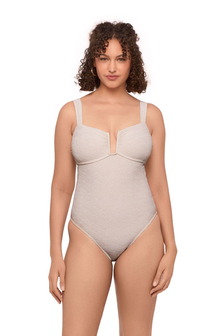 Smoothing and Sculpting Basket Weave Sweetheart U-Wire One-Piece Swimsuit, Main, color, Bone Basket Weave