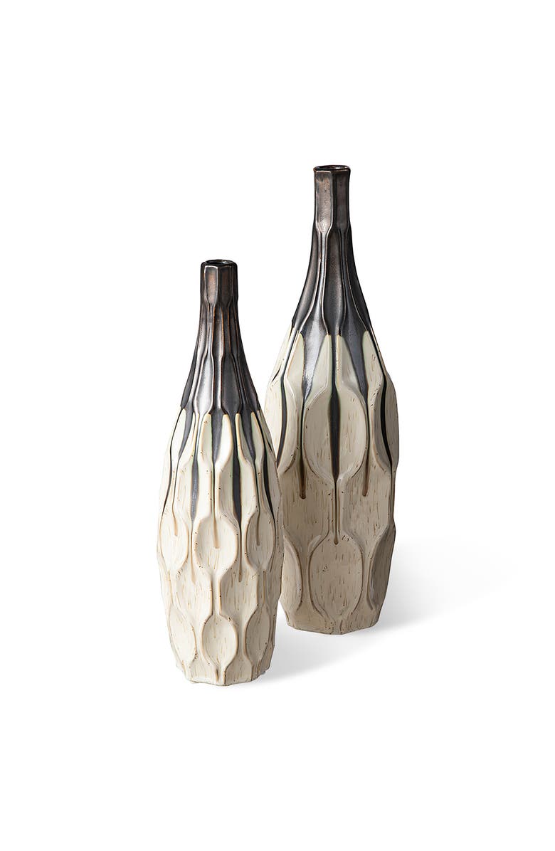 Glitzhome Set of 2 Modern Geometric Faceted Ceramic Table Vases, Alternate, color, White