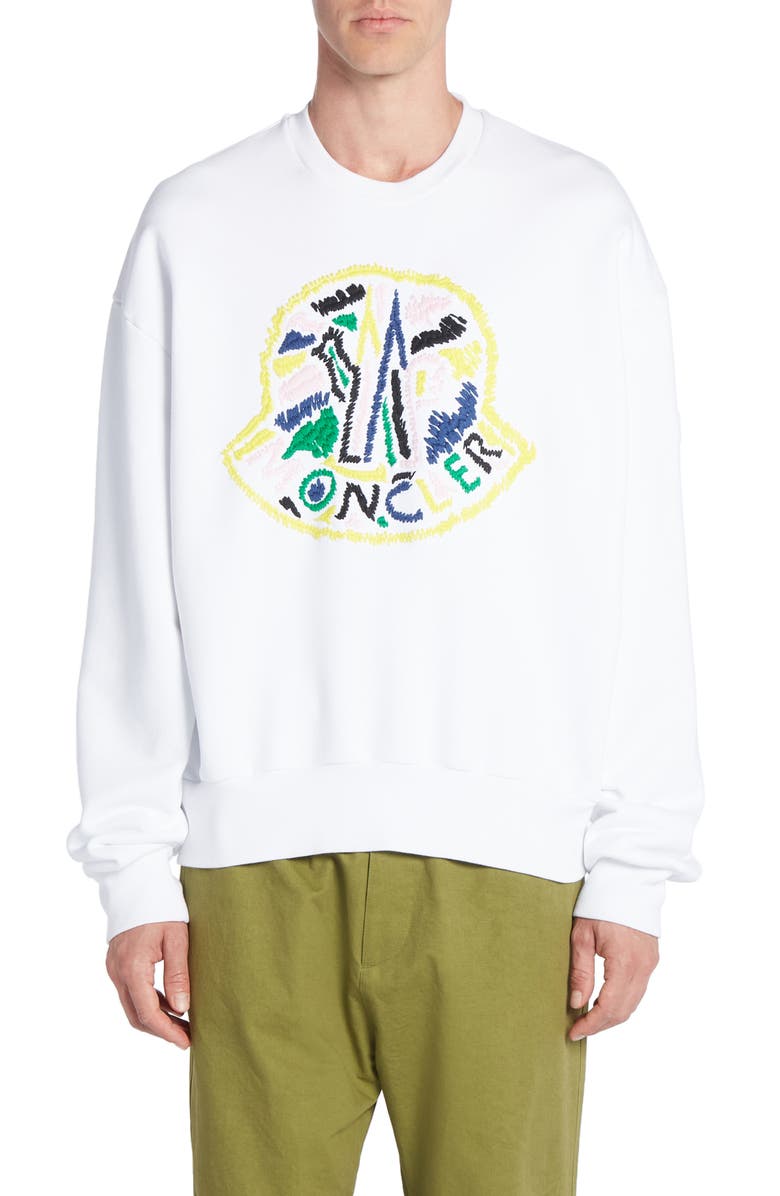 Moncler Stitched Logo Cotton Crewneck Sweatshirt, Main, color, 