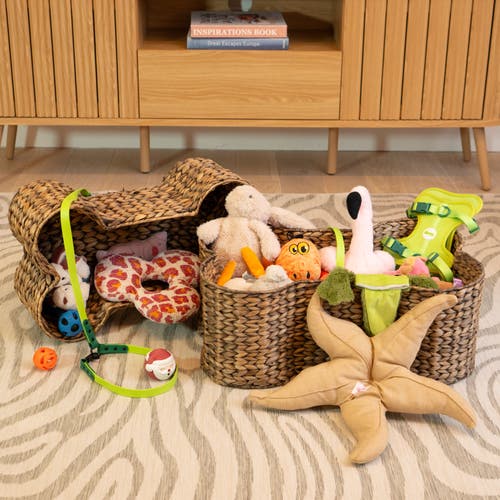The Licker Store Digby Bone-shaped Large Hand Woven Water Hyacinth Nesting Pet Toy Organizer Baskets In Brown