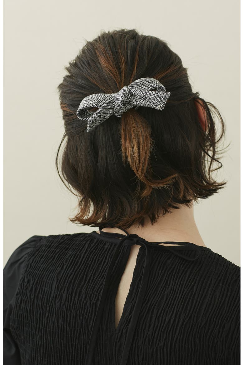 Plaid Bow Pony Tail Holder, Alternate, color, BLACK AND WHITE