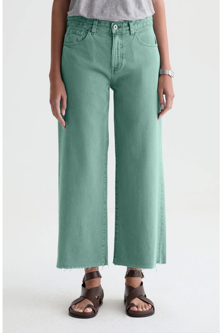 Saige Raw Hem Mid Rise Ankle Wide Leg Jeans, Main, color, SULFUR SUNWASHED JADE