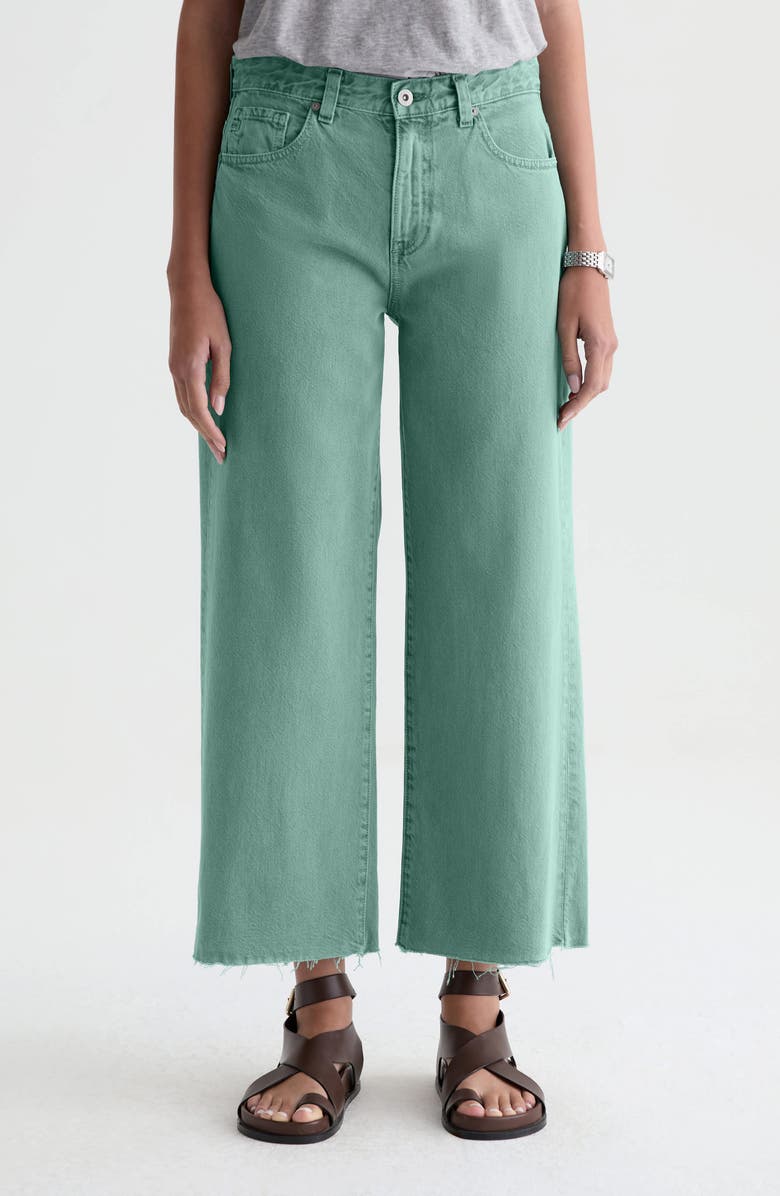 AG Saige Raw Hem Mid Rise Ankle Wide Leg Jeans, Main, color, Sulfur Sunwashed Jade