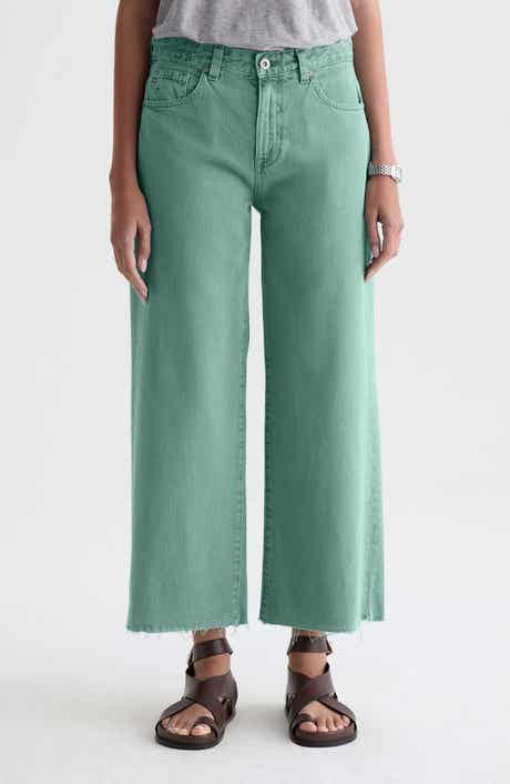 Saige Raw Hem Mid Rise Ankle Wide Leg Jeans