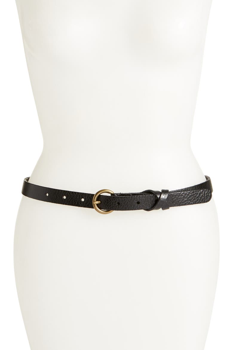 Flat Panel Skinny Leather Belt, Main, color, BLACK