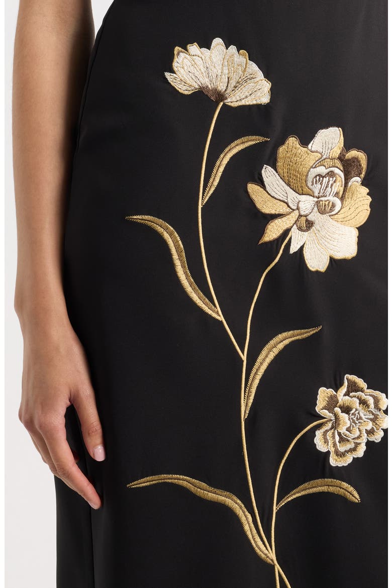 Embroidered Placed Floral Strapless Dress, Alternate, color, BLACK