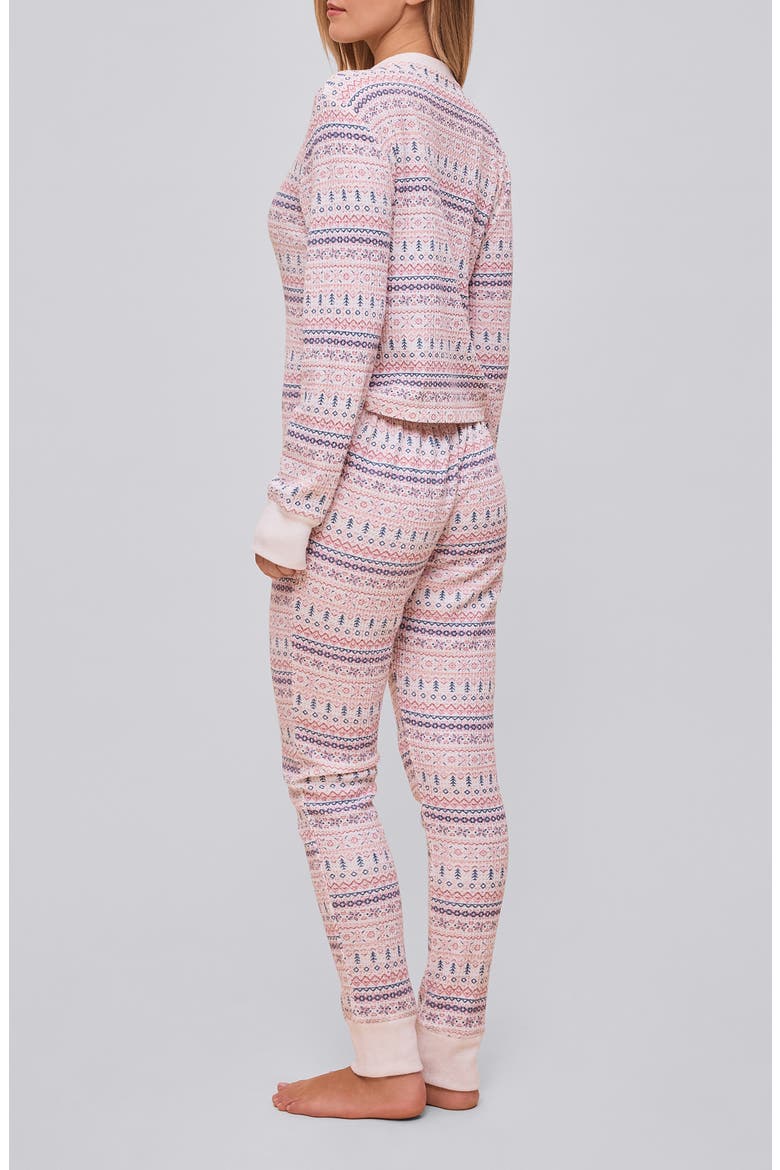 Fair Isle Waffle Knit Pajama Jumpsuit, Alternate, color, WINTER ROSE