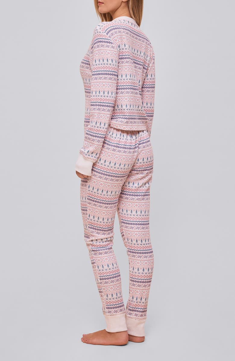 Papinelle Fair Isle Waffle Knit Pajama Jumpsuit, Alternate, color, Winter Rose