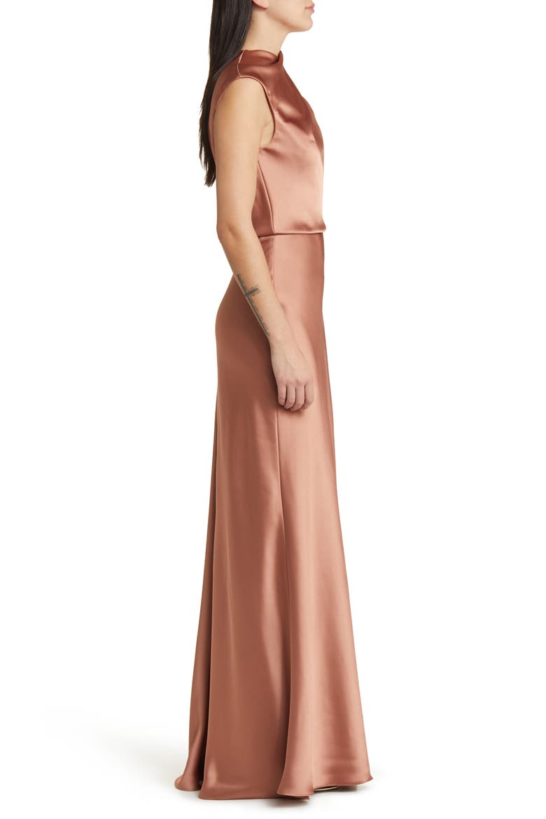 Asymmetric Neck Satin Gown, Alternate, color, SIENNA